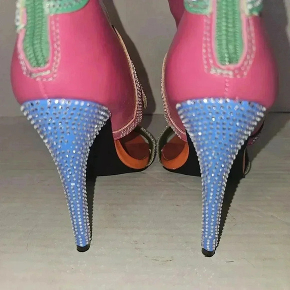 Cape Robin Nayaye Western Style Rhinestone Coated Multi Colored Cutout Heels 5.5 - Picture 8 of 11